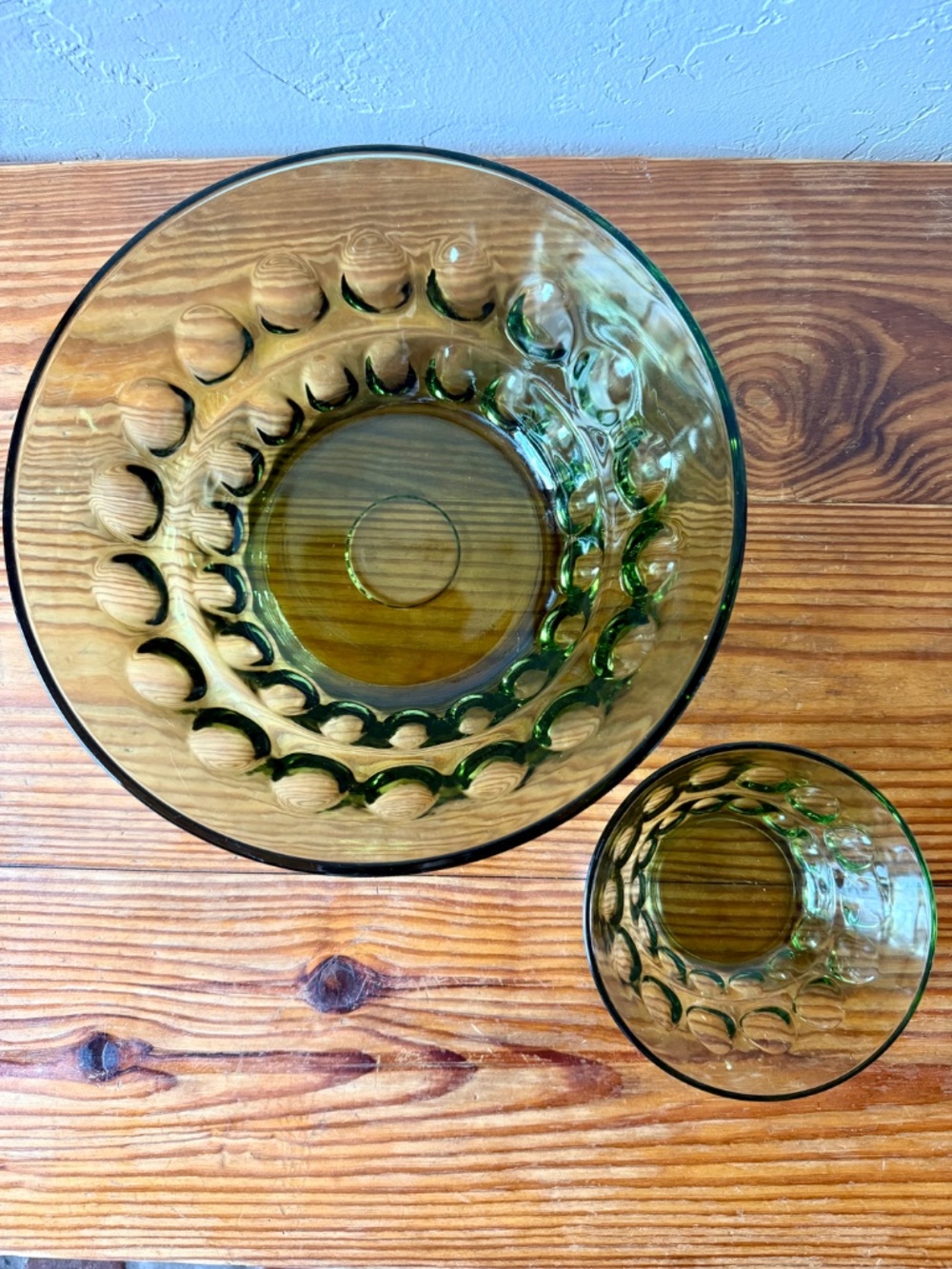 Vintage Anchor Hocking Avocado Green Bubble Glass Chip & Dip Bowl Set - Picture 9 of 9